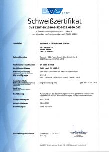 Schweißzertifikat EN 1090