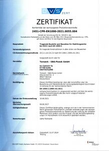 Zertifikat Konformität der werkseigenen Produktionskontrolle