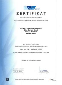 Zertifikat schweißtechnische Qualitätsanforderungen