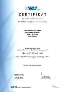 DVS ZERT, Zertifikat schweißtechnische Qualitätsanforderungen 10.06.2021 (deutsch)